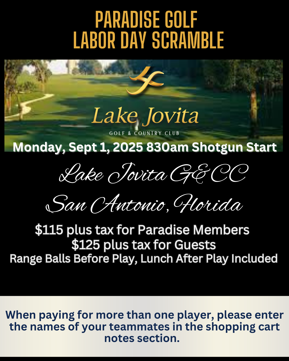 Lake Jovita South Labor Day Scramble Mon Sept 1, 2025