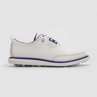 White golf shoe with blue accents on a light gray background sells at Paradise Golf