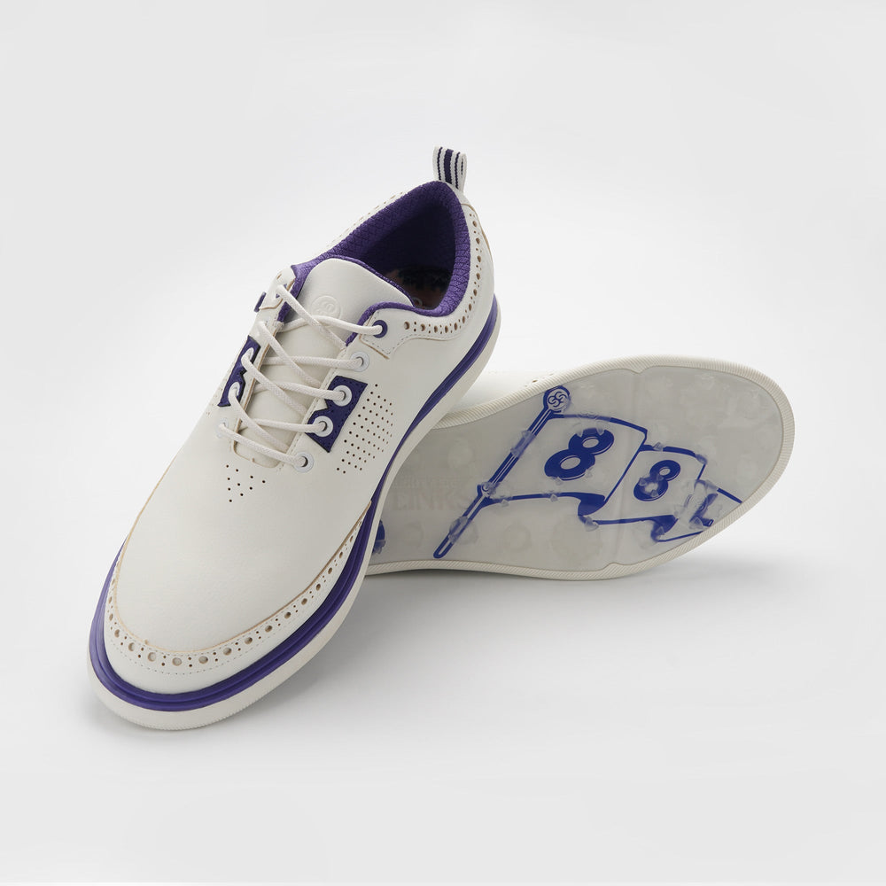 White shoes with purple accents on a white background sells at Paradise Golf