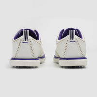 White bowling shoes with purple accents on a light gray background sells at Paradise Golf