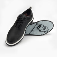 Black leather shoe with a transparent insole displaying numbers on a white background sells at Paradise Golf