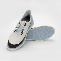 White and black bowling shoes with blue soles on a white background sells at Paradise Golf