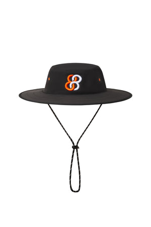 Black bucket hat with a logo on a white background sells at Paradise Golf