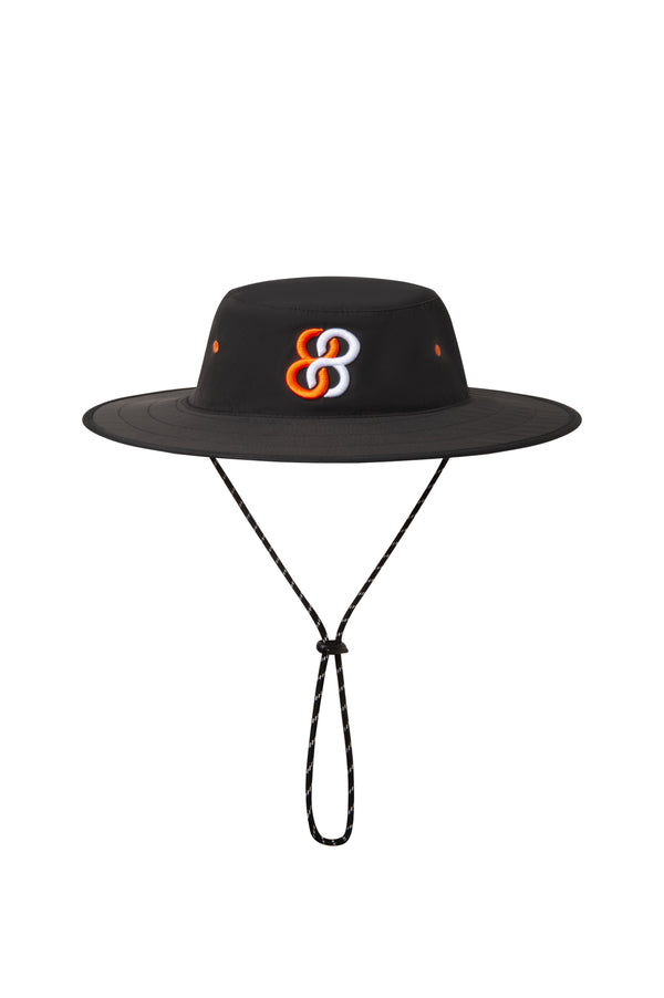 Black bucket hat with a logo on a white background sells at Paradise Golf