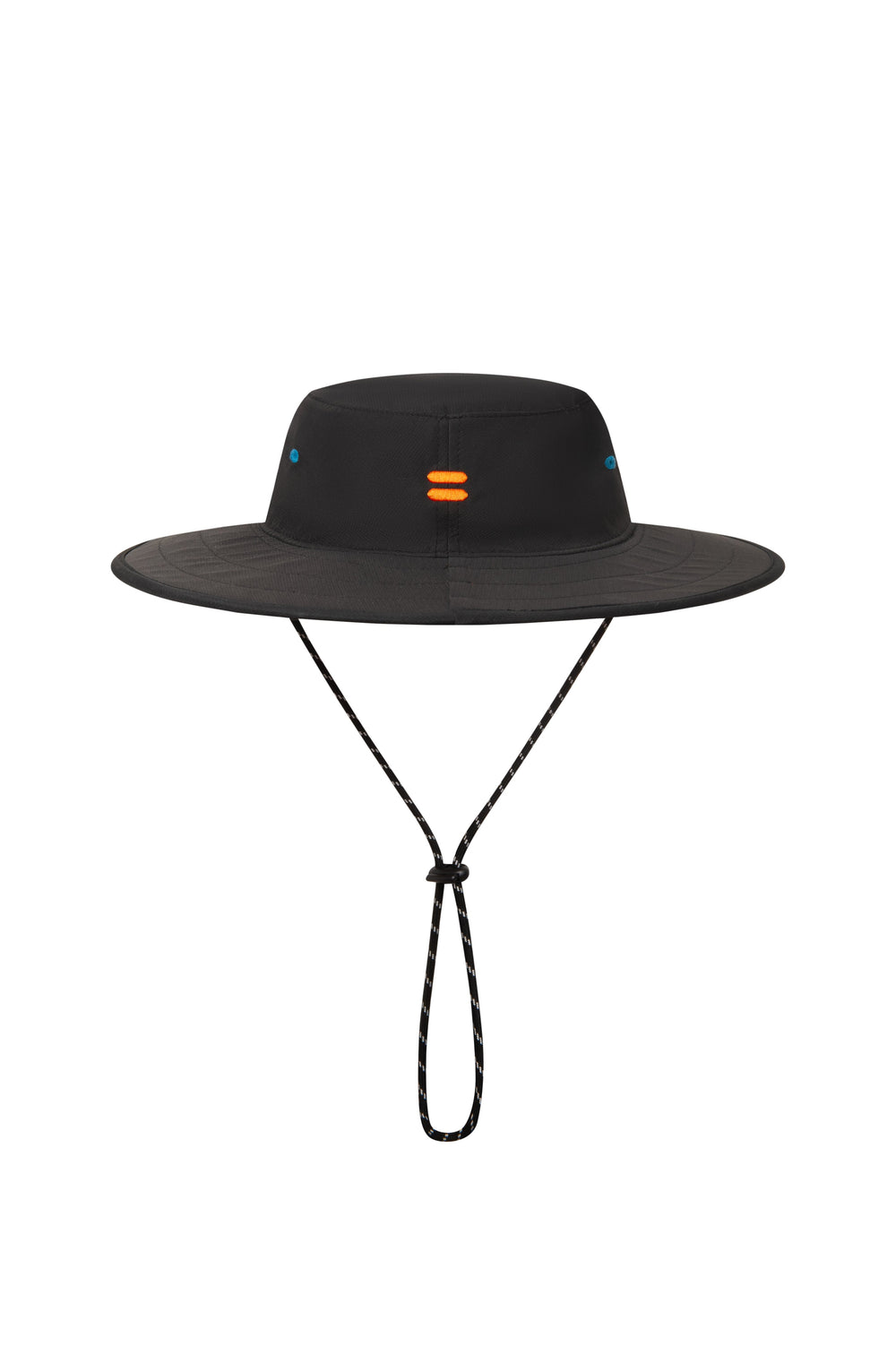 Black wide-brimmed hat with a chin strap on a white background sells at Paradise Golf