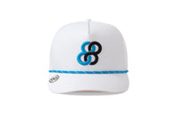 White cap with a blue and black logo on a white background sells at Paradise Golf