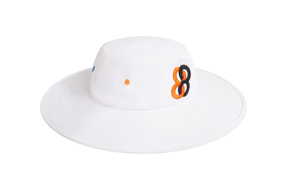 White sun hat with colorful accents on a white background sells at Paradise Golf