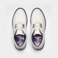 White shoes with purple soles on a white background sells at Paradise Golf